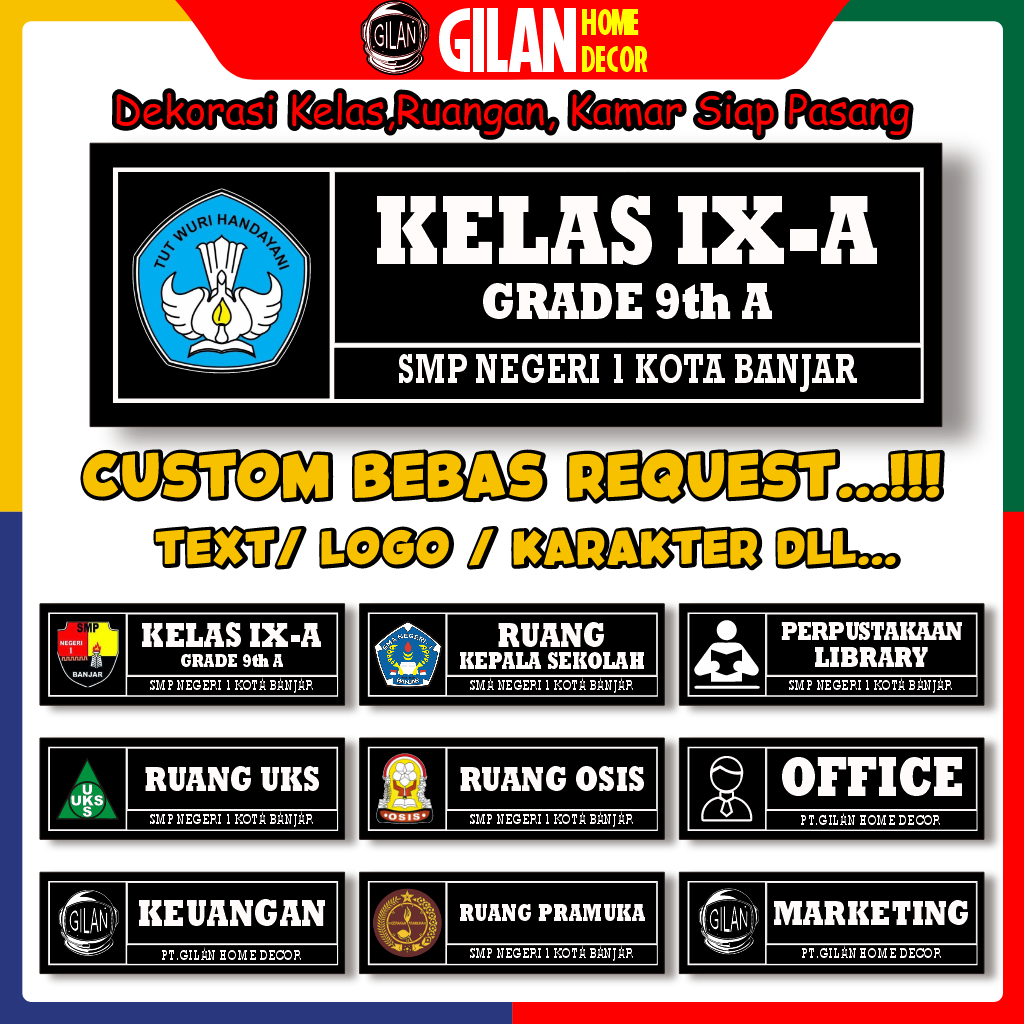 

GILAN Custom 30x11 Cm Papan Nama Siap Pasang Penanda Ruangan Kelas Sekolah Universitas Petunjuk Dll