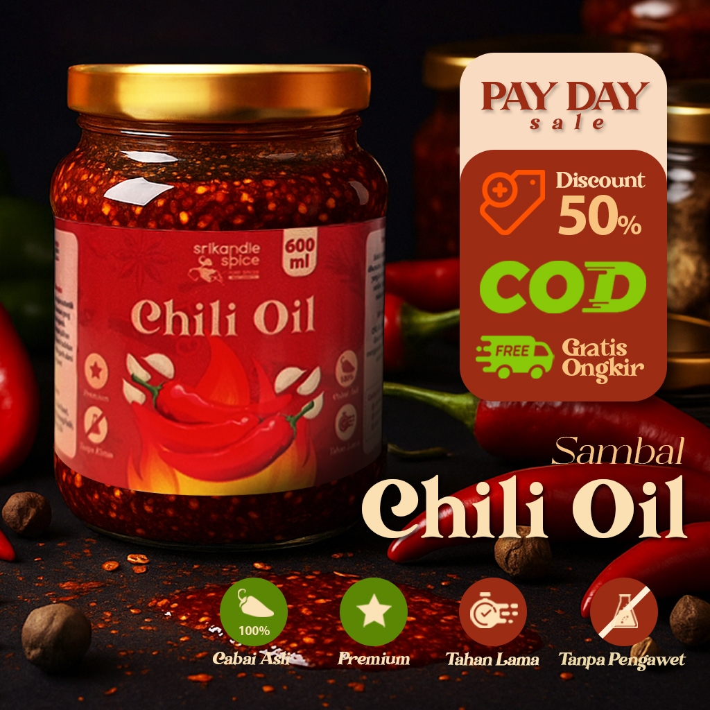 

Chili Oil Premium Pedas Halal Cabe Kering Asli Sambal Minyak Pedas 600 ml 200 ml