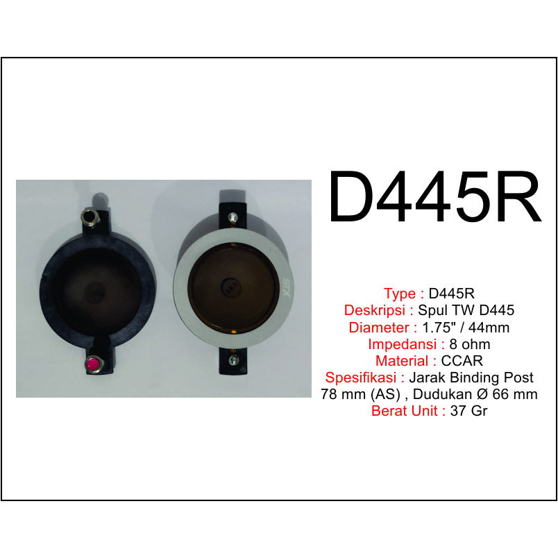 STX - SPUL TW : VOICE COIL, DIAPHGRAM, SPUL TWEETER 1.75" 445R