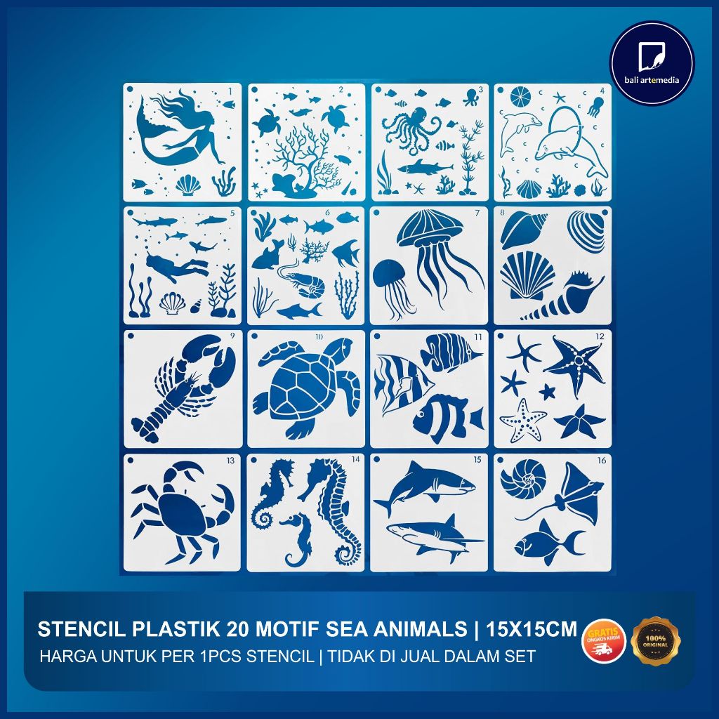 

Plastik Stensil Motif Sea Animals 15x15cm - Harga untuk 1pcs Stensil - Bali Artemedia