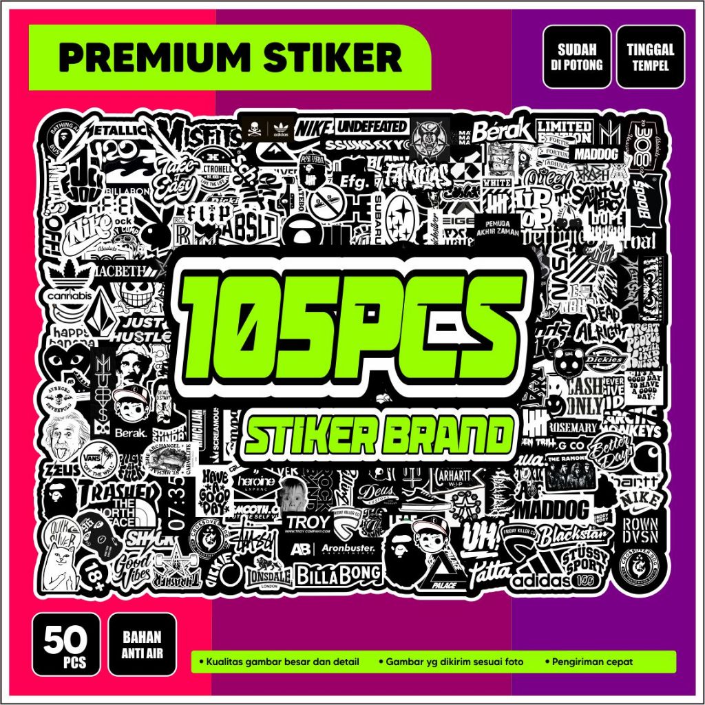 

105 PCS STIKER BRAND VARIASI HITAM ANTI AIR TINGGAL TEMPEL