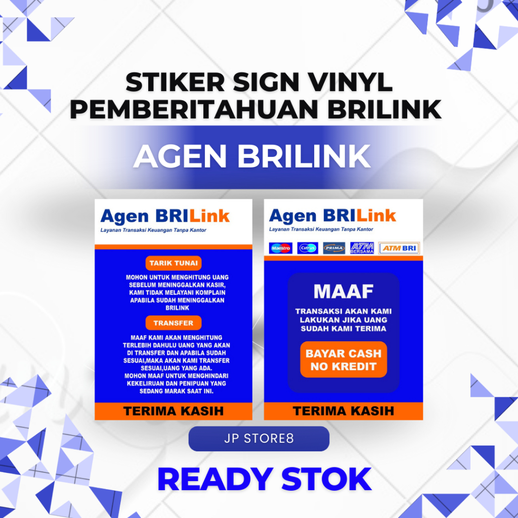 

STIKER VINYL BRILINK PENGUMUMAN UKURAN 20X30CM