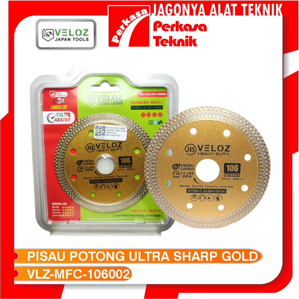 Mata Gerinda Batik Potong Keramik VELOZ Emas VLC-MFC-106002 Potongan Halus Diamond Wheel Ultra Sharp