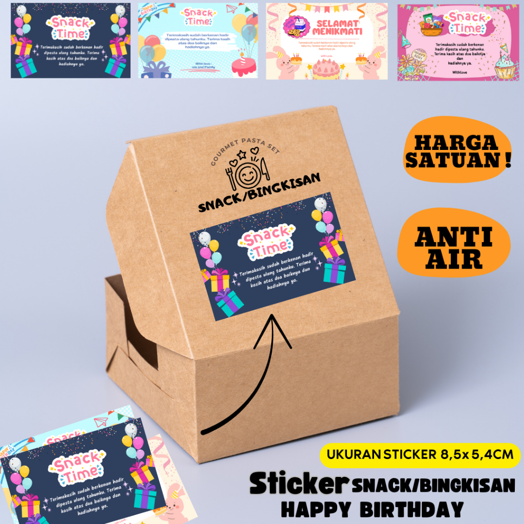 

Sticker Snack Ultah/Stiker Bingkisan Ulang Tahun Anak– Sticker Tempelan Makanan Happy Birthday Murah