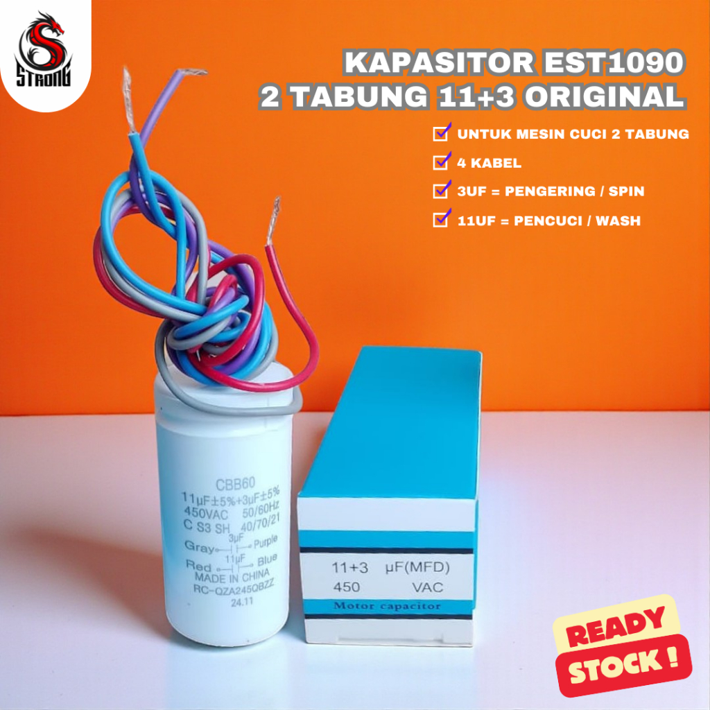STRONG KAPASITOR MESIN CUCI 2 TABUNG ORI 11+3 MIKRO