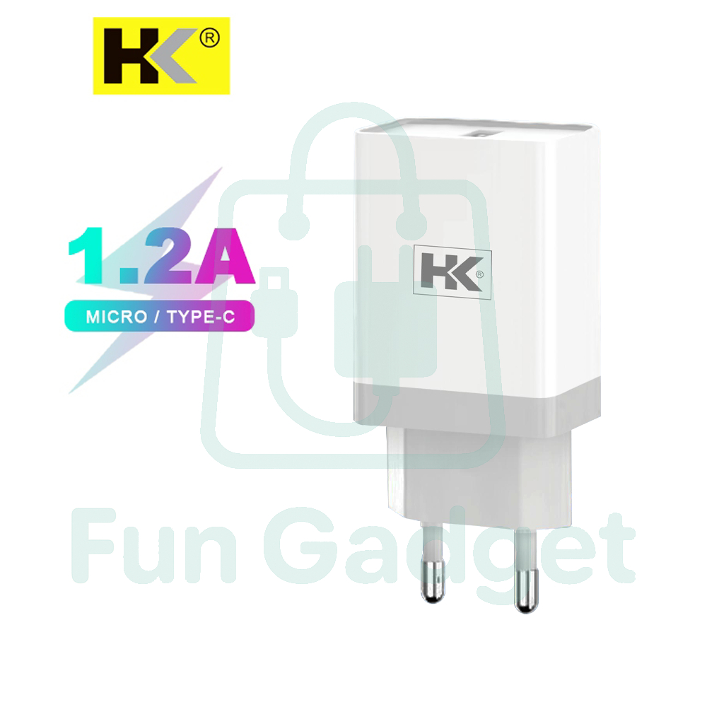 Charger HK D88 Single Port USB 5V 1.2A Free Micro / Type-C Cable