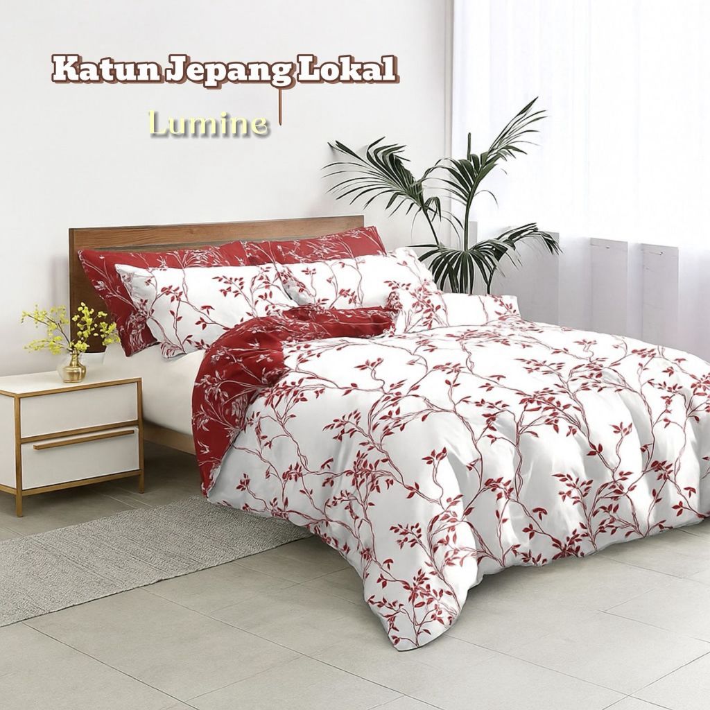 Sprei dan Bedcover Set Katun Jepang Lokal CVC Motif Bunga Daun Ranting Aesthetic Original - Sprei Se