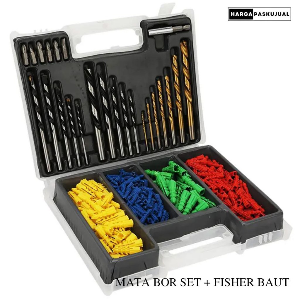 Mata Bor Set Lengkap + Fisher Baut Warna Kotak Alat Mata Bor Drill Set Fisher Baut Lengkap 1 Kotak