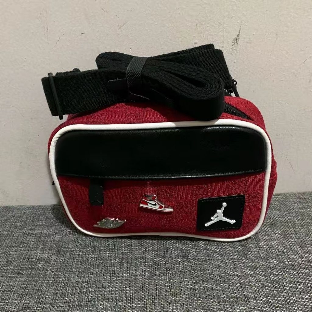 Air Jordan Monogram Small Crossbody Bag / Camera Black Red / Tas Dijamin Original