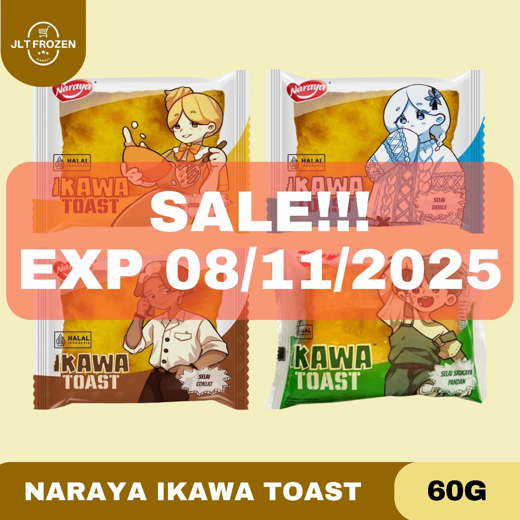 

Naraya Ikawa Toast / Roti Panggang Cream Cheese / Selai Vanila / Selai Coklat / Selai Srikaya Pandan 60G (EXP08-11-2025)