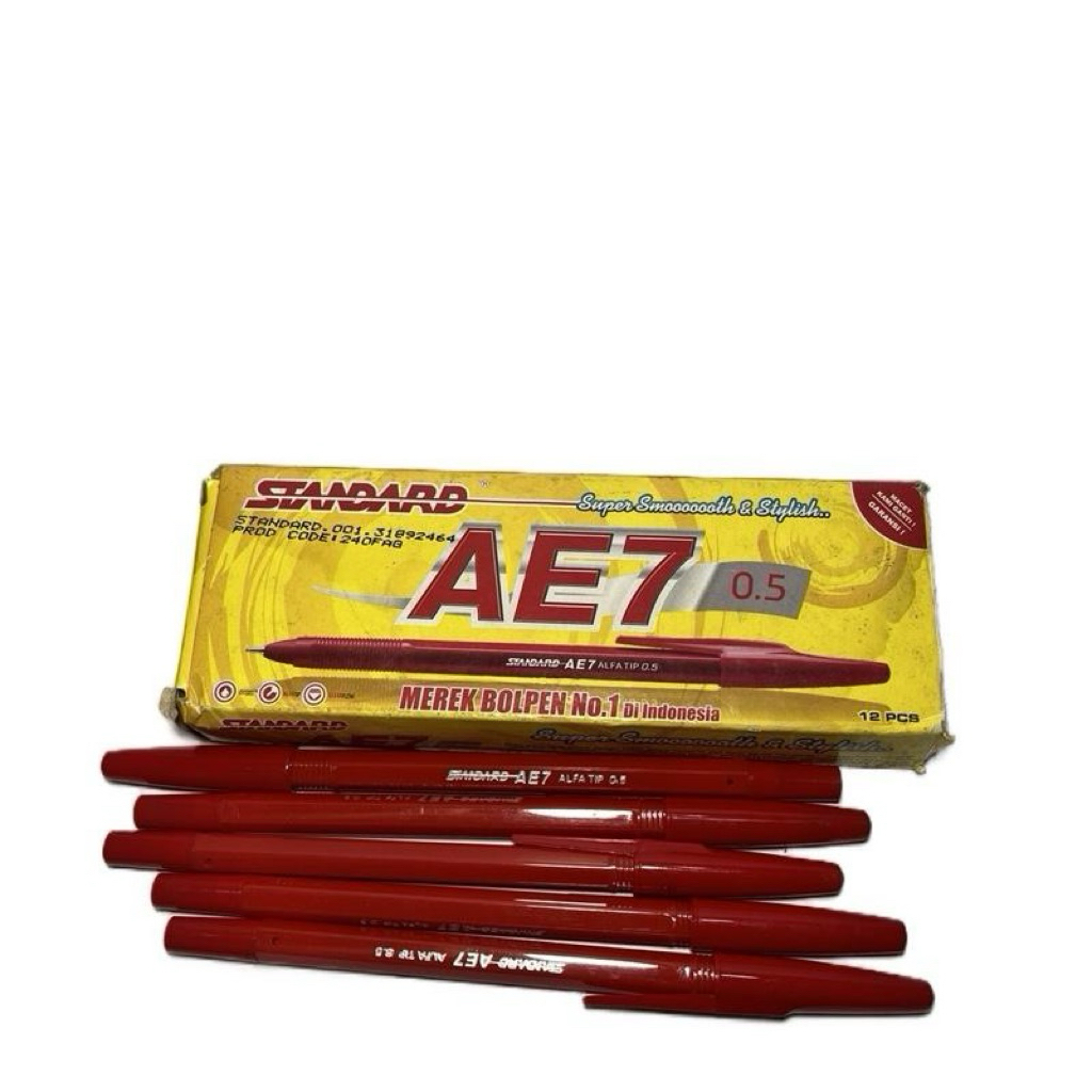 

Pulpen Standar AE7 0.5 Warna Merah Per Pack Isi 12