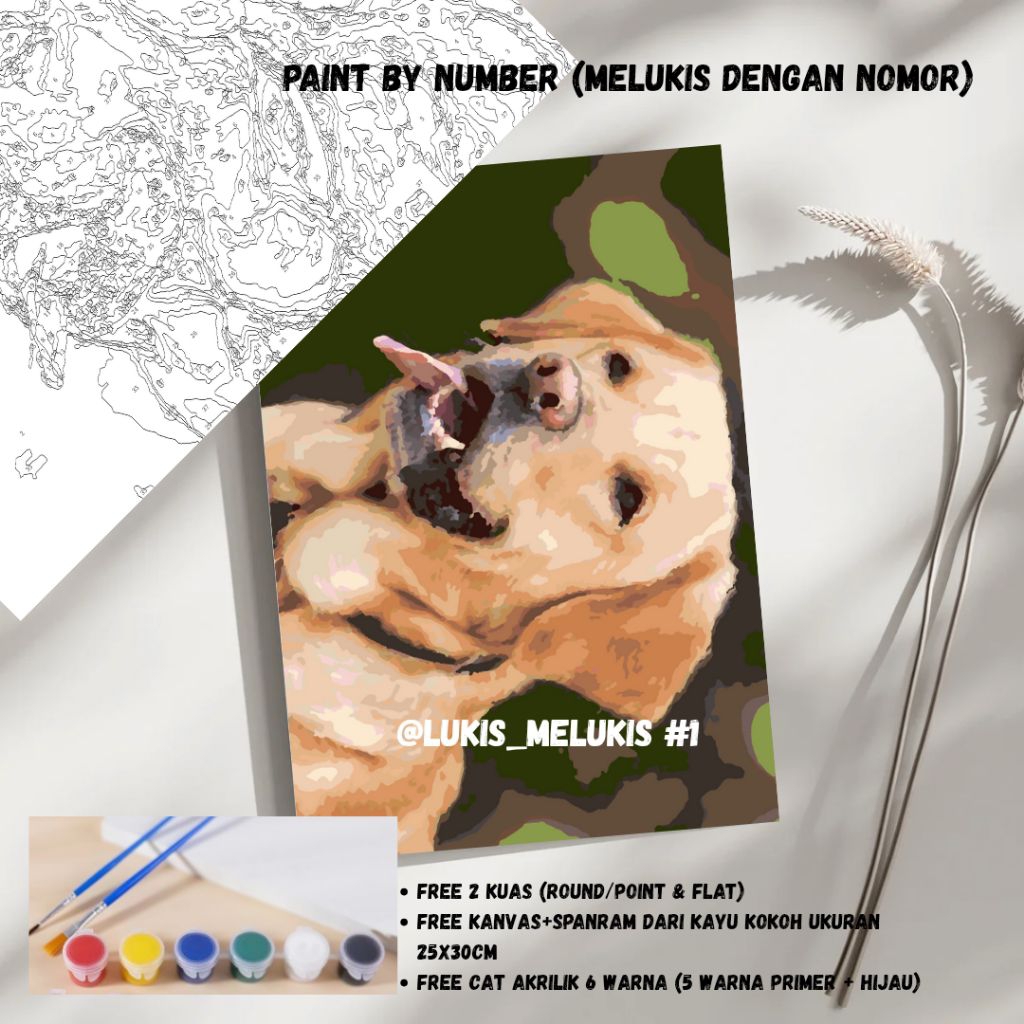 

Media Lukis Kanvas Paint by Number | Anjing | 25x30cm Free 2 kuas, Cat Lukis & spanram kayu