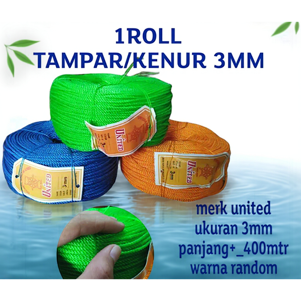 1 ROLL TALI TAMPAR 3MM KENUR 3MM UNITED/TALI TAMBANG 3MM UNITED/ TALI KERET 3MM/ TALI TAMPAR 3MM
