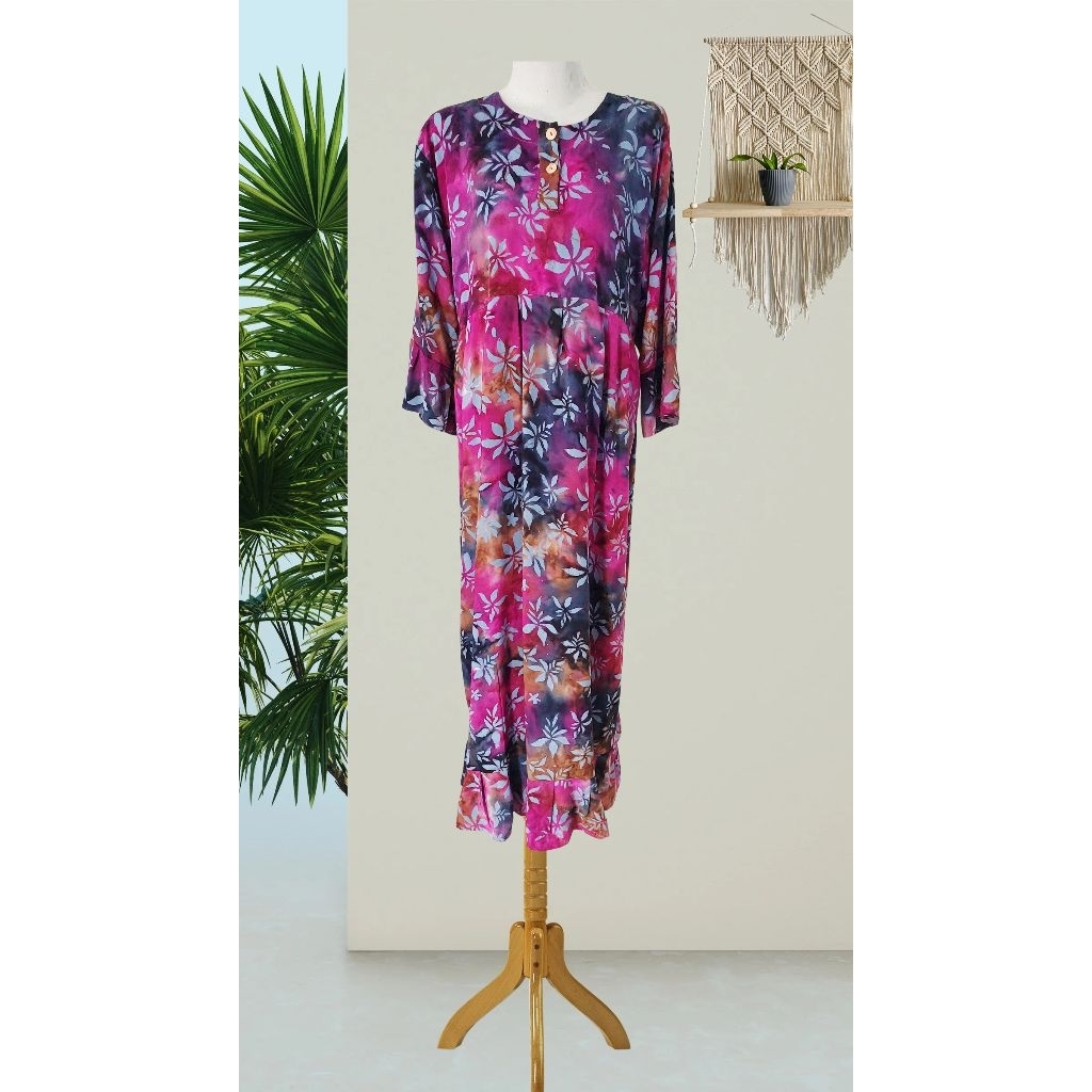 Daster Gradasi Lengan Panjang Rayon Premium Adem Motif Bunga Warna Elegan All Size Fit XL