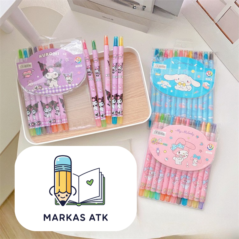 

Krayon Putar 12 Warna Tanpa Rautan Karakter Sanrio Kuromi Capybara Masbro Baby Three Crayon Twist Mini Untuk Mewarnai Menggambar ATK Sekolah Anak Kado Murah COD