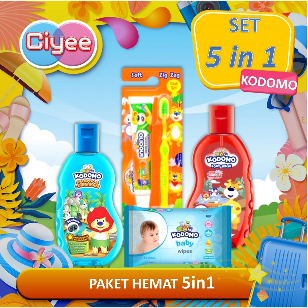 Kodomo Paket Hemat Lengkap - Kodomo Shampoo & Body Wash - Sikat & Odol Anak - Baby Wipes - Ciye