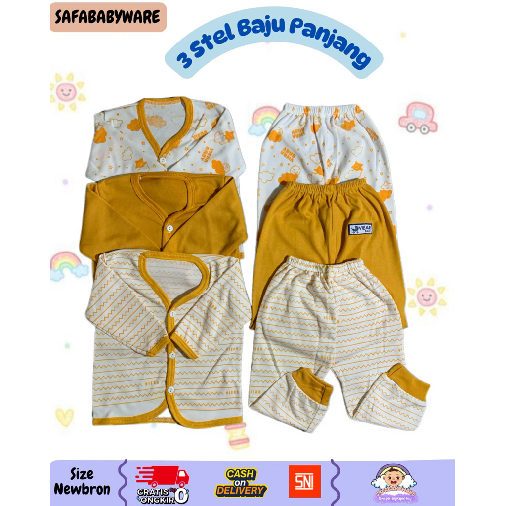 3stel Baju Bayi Motif - Setelan Anak dengan Desain Khusus dan Warna Mustard yang Menarik