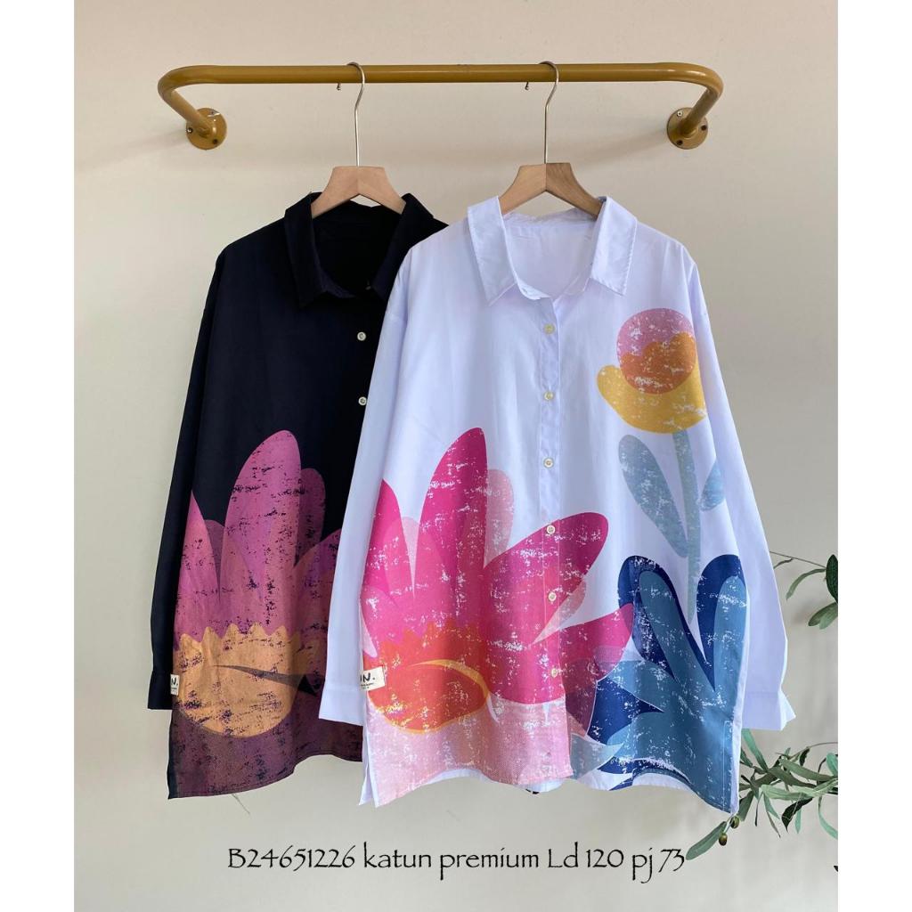 Baju Kemeja Katun Premium Bordir LD 120 Jumbo / Fashion Atasan Wanita / Busana Cewek