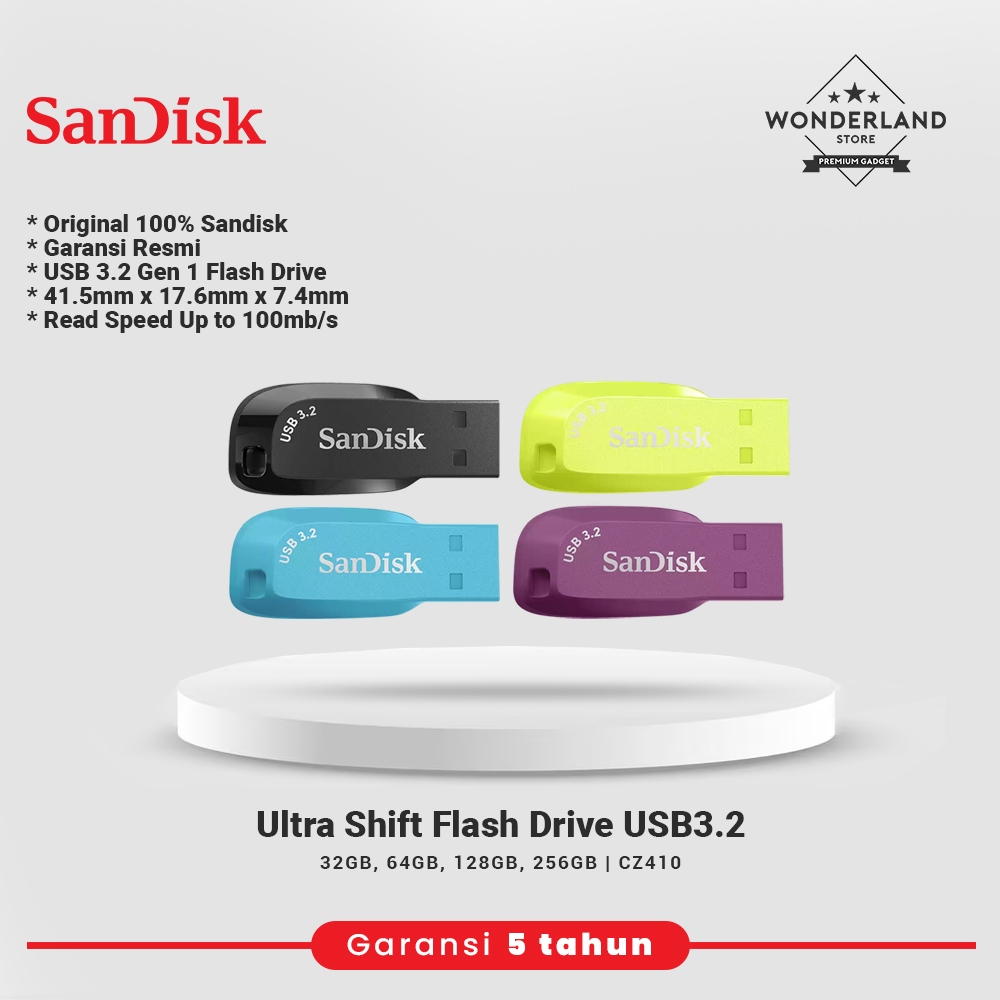 Sandisk Flashdisk Ultra Shift USB 3.2 100MB/S High Speed Flash Drive CZ410 ORIGINAL