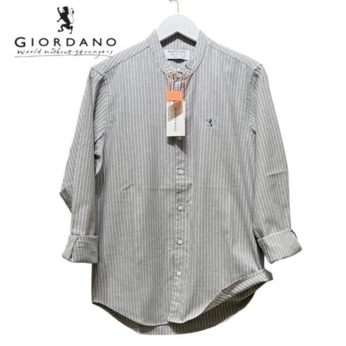 Kemeja Salur Giordano Sanghai Lengan Panjang Slimfit Pria II Kemeja Pria Lengan Panjang Salur katun