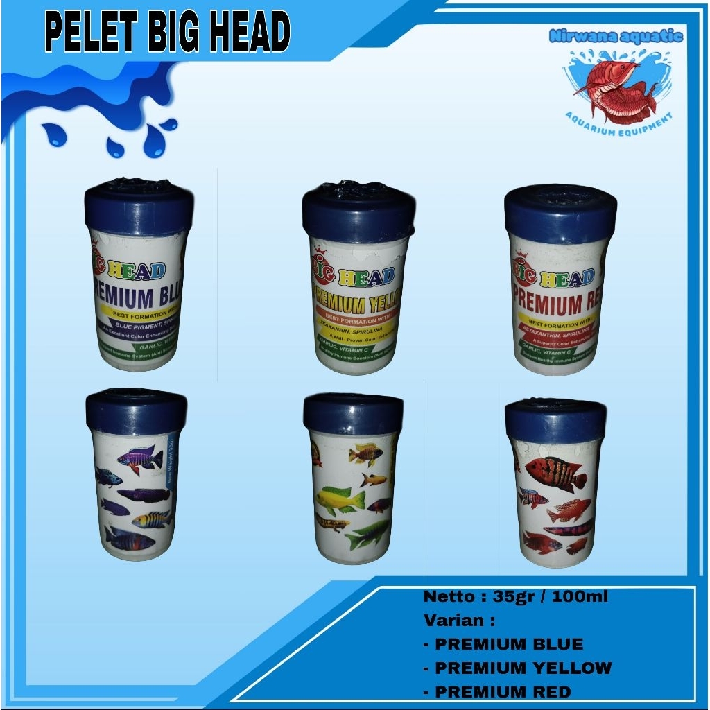 PELET BIG HEAD - PREMIUM MAXI BLUE , RED, YELLOW | PAKAN IKAN CHANA, LOUHAN, CHICLID & IKAN KECIL LA