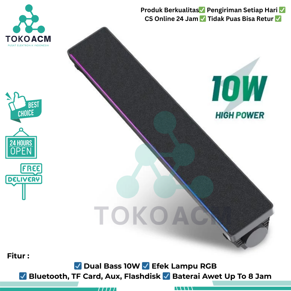 ROBOT RB680 ORIGINAL Speaker Bluetooth Rgb Lightshow Soundbar Speaker 10W Subwoofer