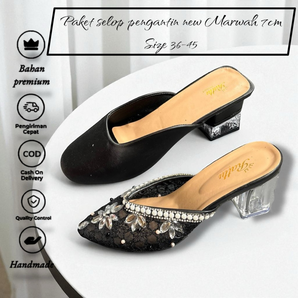 Paket Lengkap Sepatu Wedding Pria dan Wanita Marwani Heels Kaca 7cm Size 36-45 / Sepatu Pengantin / 
