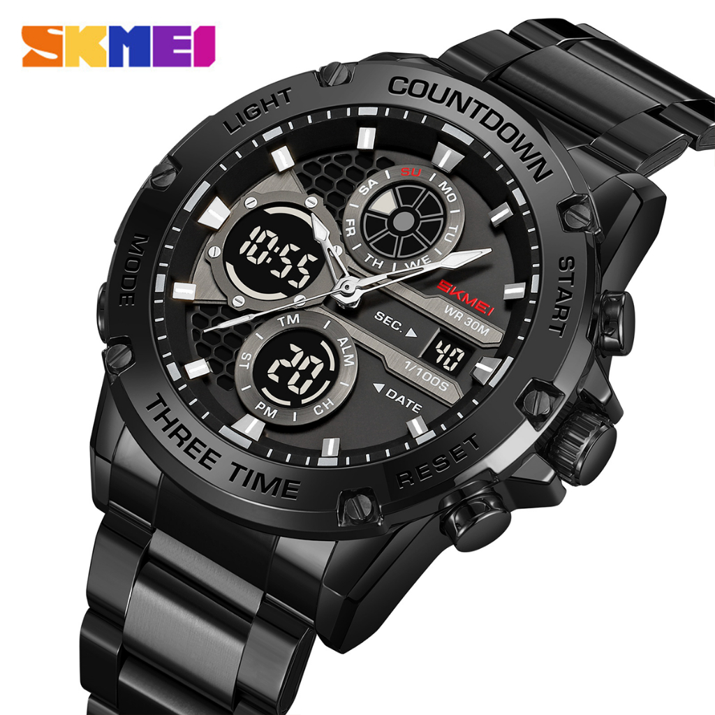 SKMEI 2502 Jam Tangan Pria Digital Analog Tali Stainless Rantai MGOS
