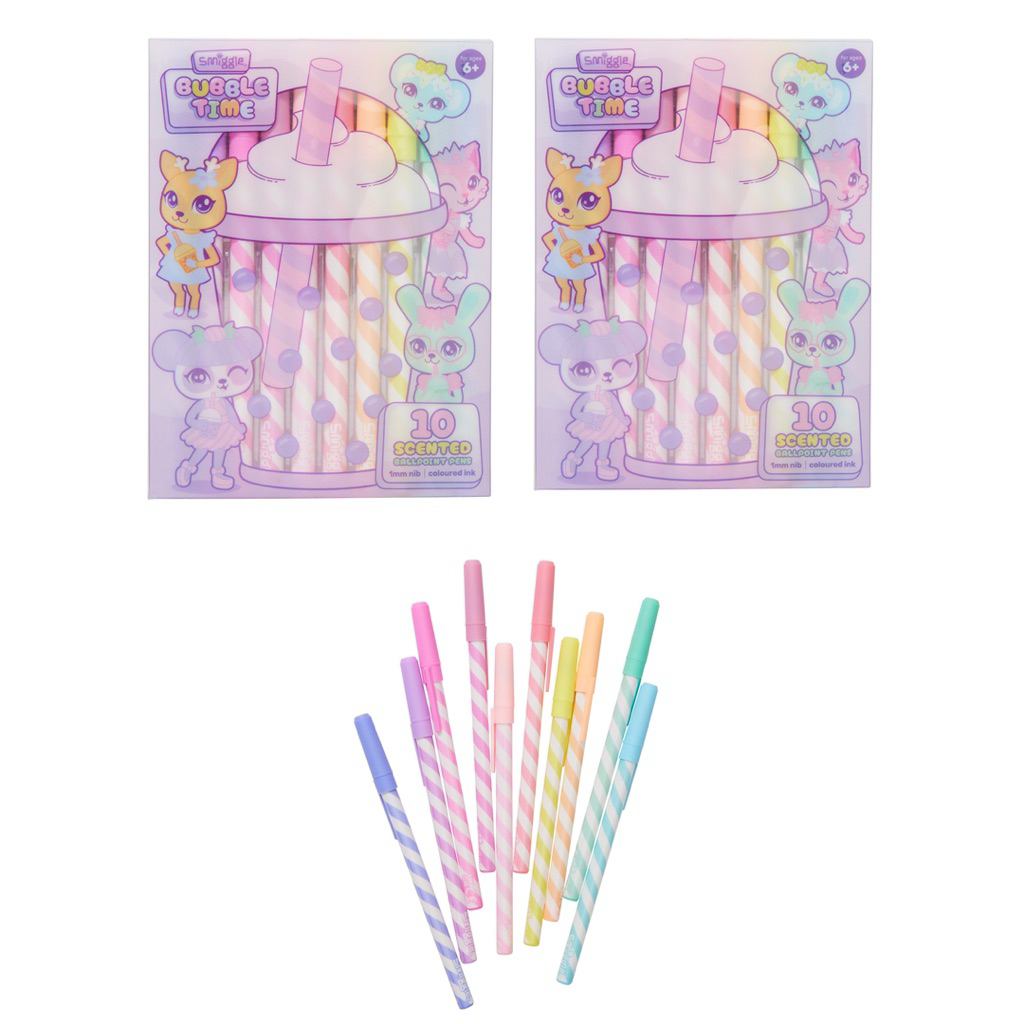 

Smiggle Bubble Time 10 Scented Ballpoint Pens Coloured ink 1mm nib
