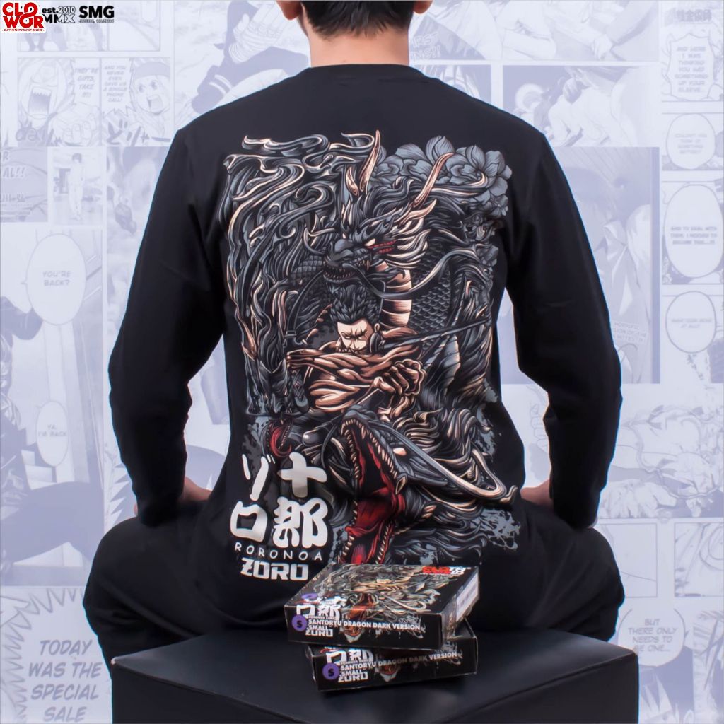 Roronoa Zoro Santoryu Dark Dragon Zorojuro Wano Anime One Piece Kaos Clowor Distro Tshirt
