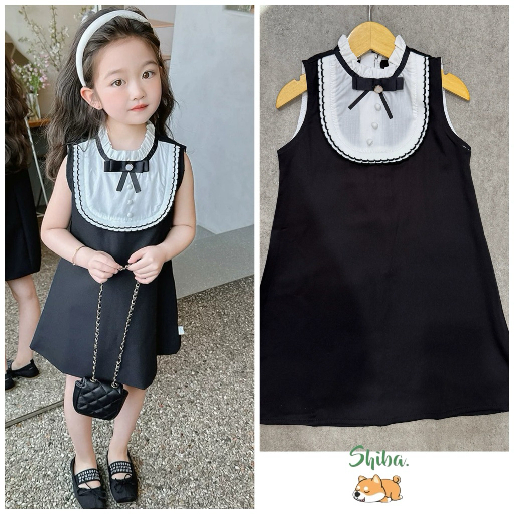 (1-9 TAHUN) Dress Hitam Putih Pesta Anak Perempuan Import | Gaun Hitam Baju Pesta Dress Korea Anak P
