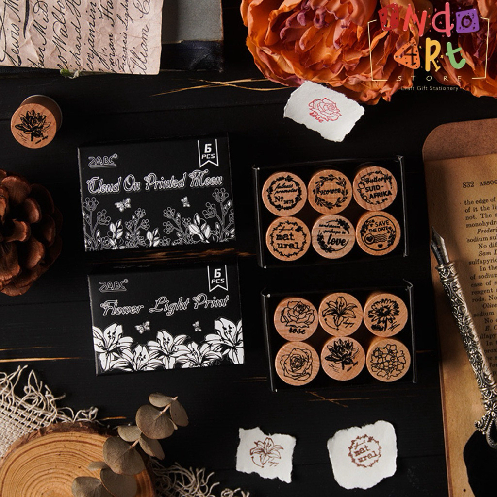 

(IAS) ZABC Wooden Stamp Stempel Bunga Plant Wild Flowers Retro Vintage Tumbuhan Cetakan Kayu Tumbuhan Journal