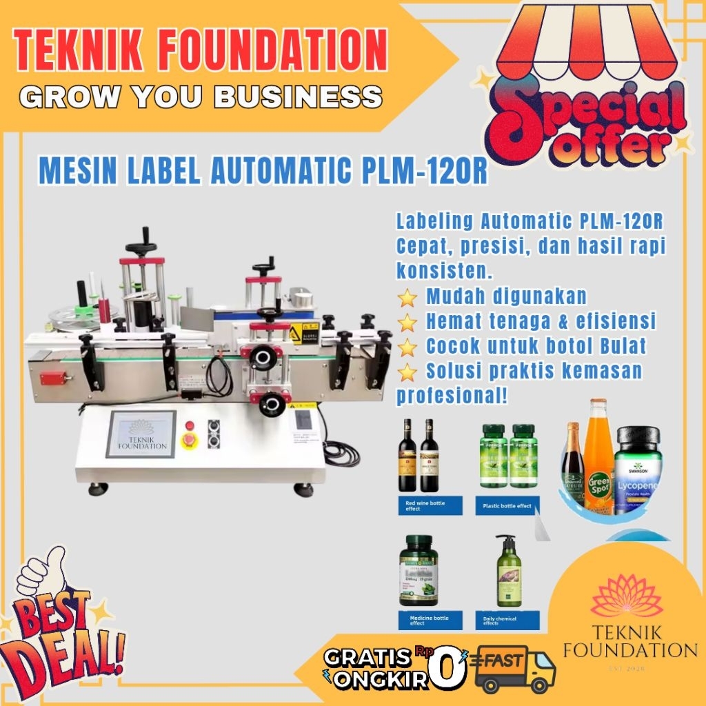 

Mesin Labeling Botol Bulat PLM-120R | Labeling Stiker Otomatis