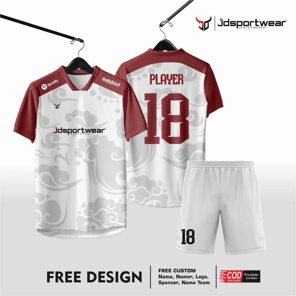 jersey futsal sepakbola marun putih full printing satuan