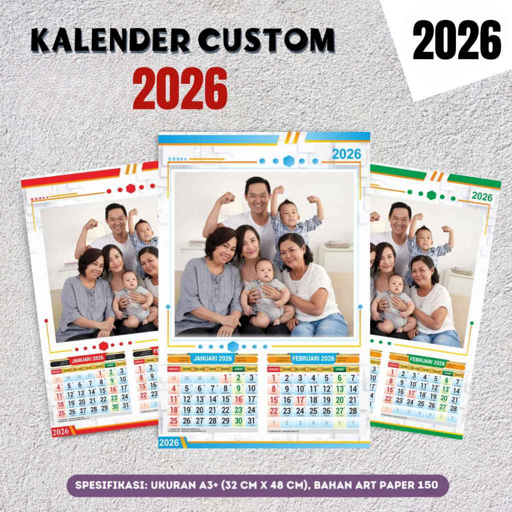 

Kalender Dinding 2026 – Desain Bebas + 6 Lembar Foto Anda