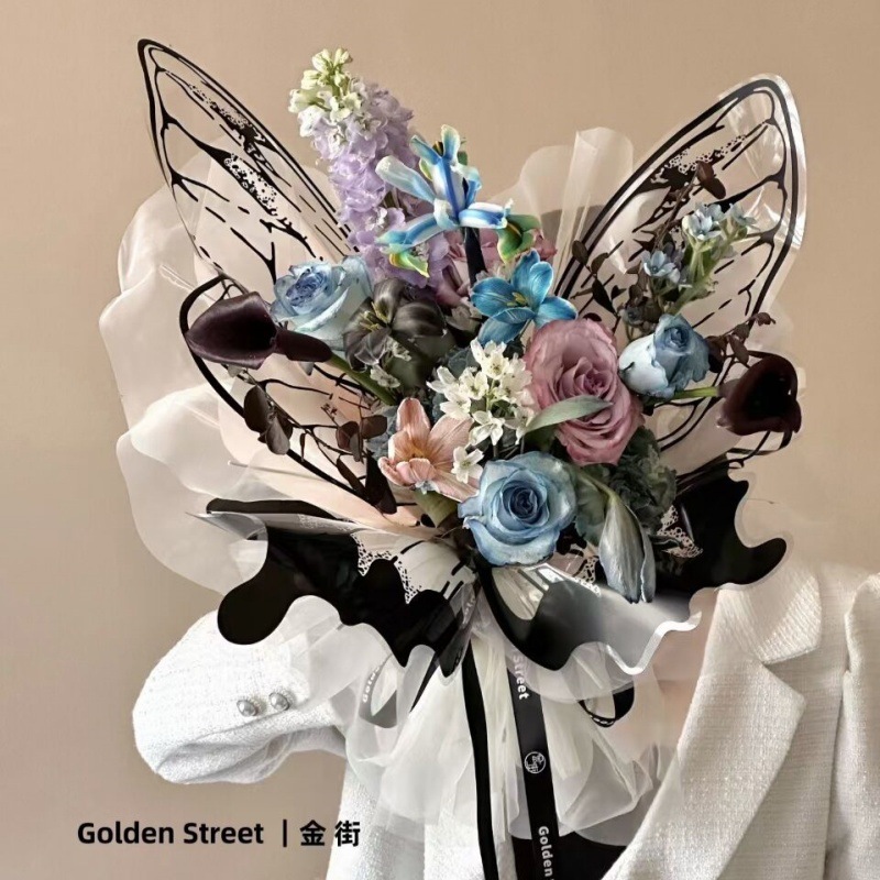 

(10set/40lembar) Transparent Butterfly Opp / Kertas Bunga Buket Wrapping Kupu-Kupu Cellophane