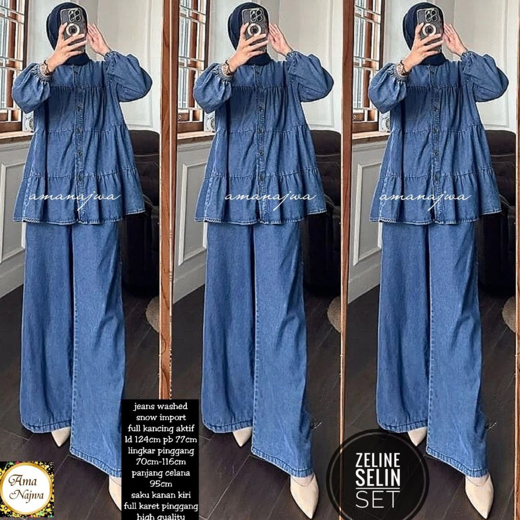 Setelan kulot jeans premium jumbo LD 120