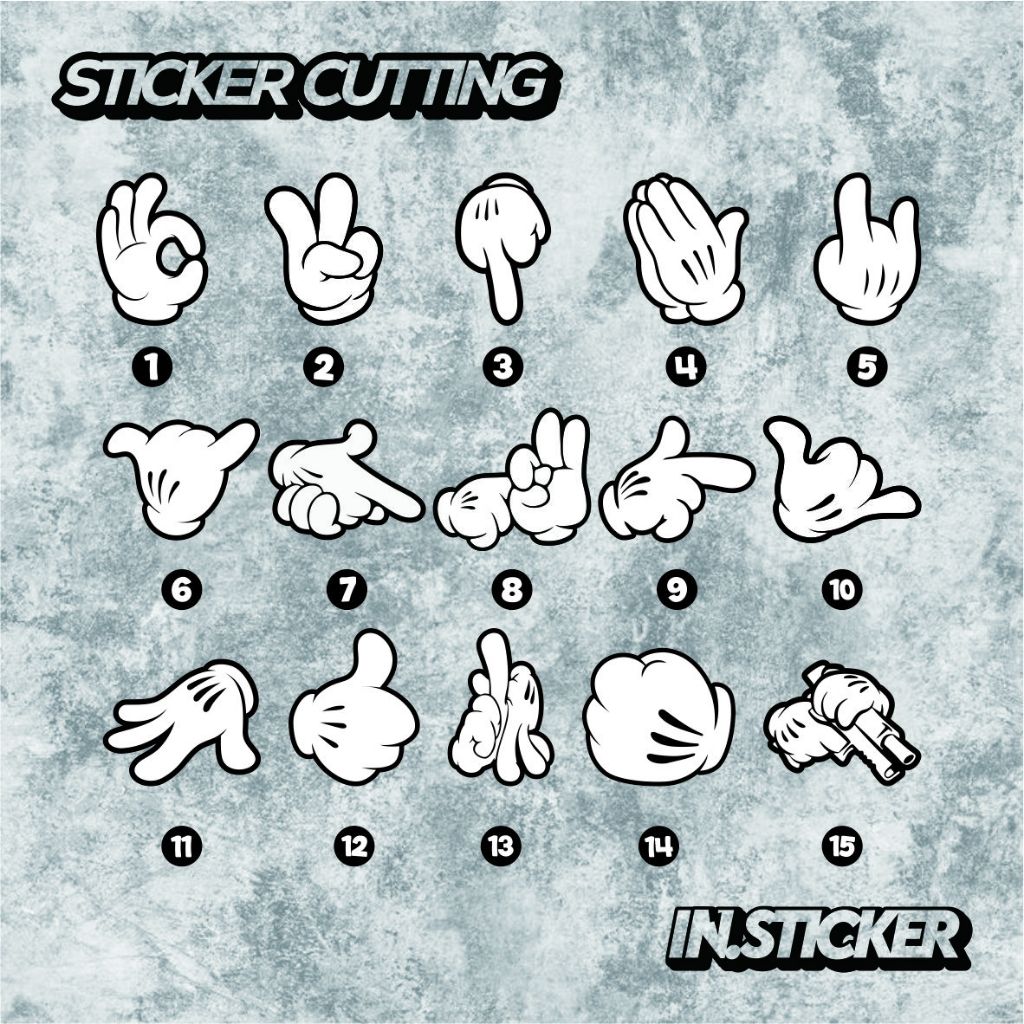 

Sticker Emoticon Mickey Hand Sign Waterproof - 15 PILIHAN MODEL STIKER CUTTING TAHAN AIR ANTI PUDAR ANTI LUNTUR