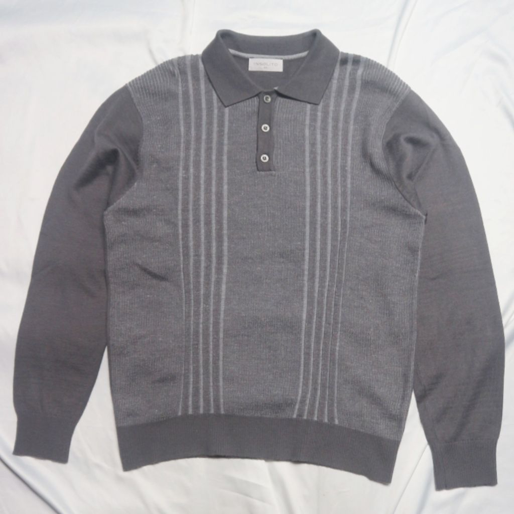 (NO NEGO) INSOLITO Long Polo Shirt Half Button Grey Abu Kerah Lengan Panjang Knitwear Sweater Sweats