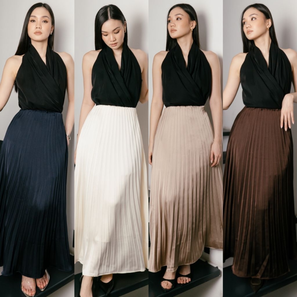 ‼️ BEST SELLER - REAL PIC - PREMIUM LOKAL ‼️ SHELLIE PLEATS PLEATED PLISKET SILK SATIN MAXI SKIRT RO