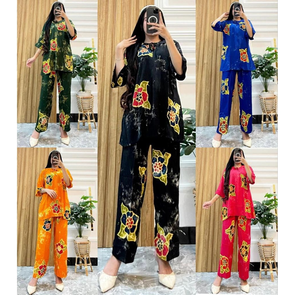 Setelan JUMBO Wanita Batik Cap Busui LD 120 Oneset Motif Sunan Rayon Pekalongan Lengan 3/4 Dewasa Cp