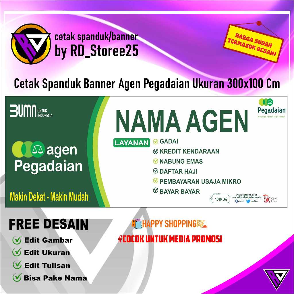 Cetak Spanduk Banner Agen Pegadaian Ukuran 300x100 Cm