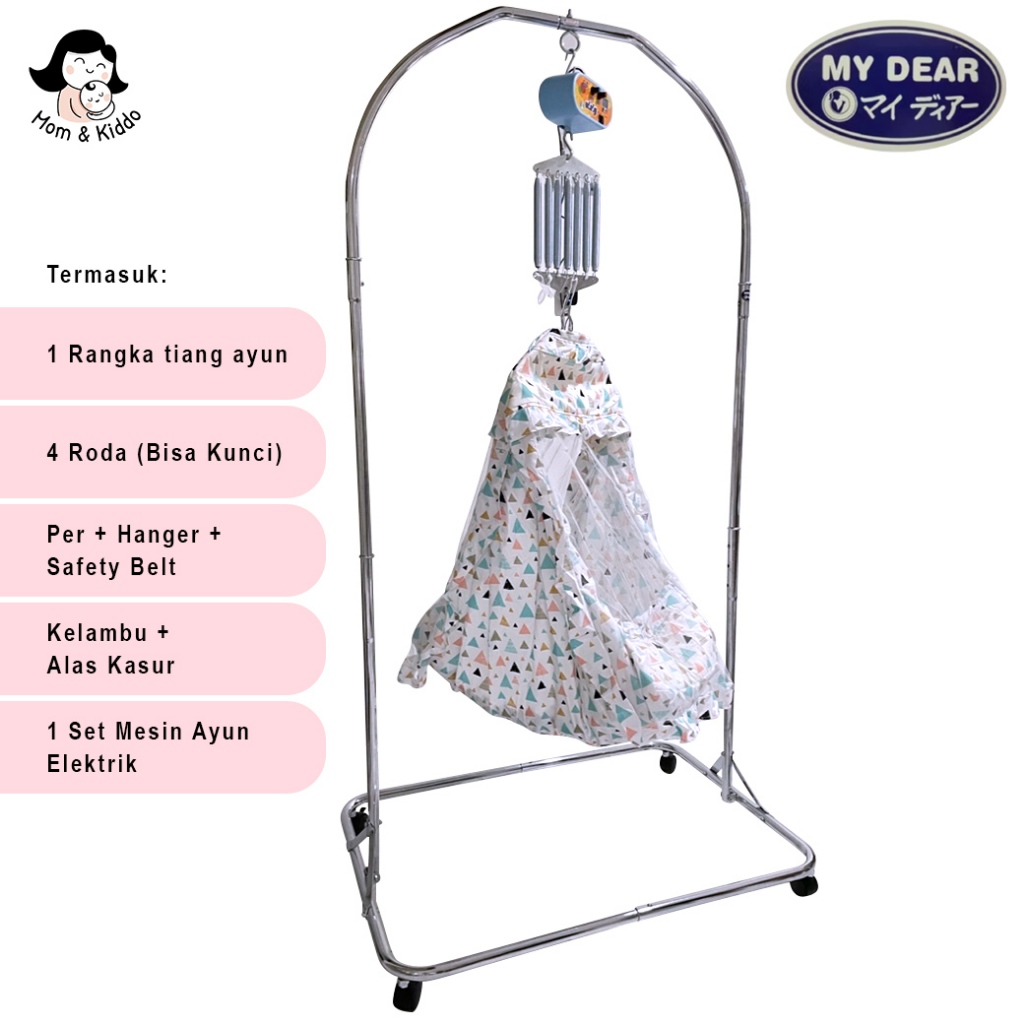 MY DEAR Paket Tiang Ayunan Bayi Elektrik Portable Chrome Stainless - PRELOVED