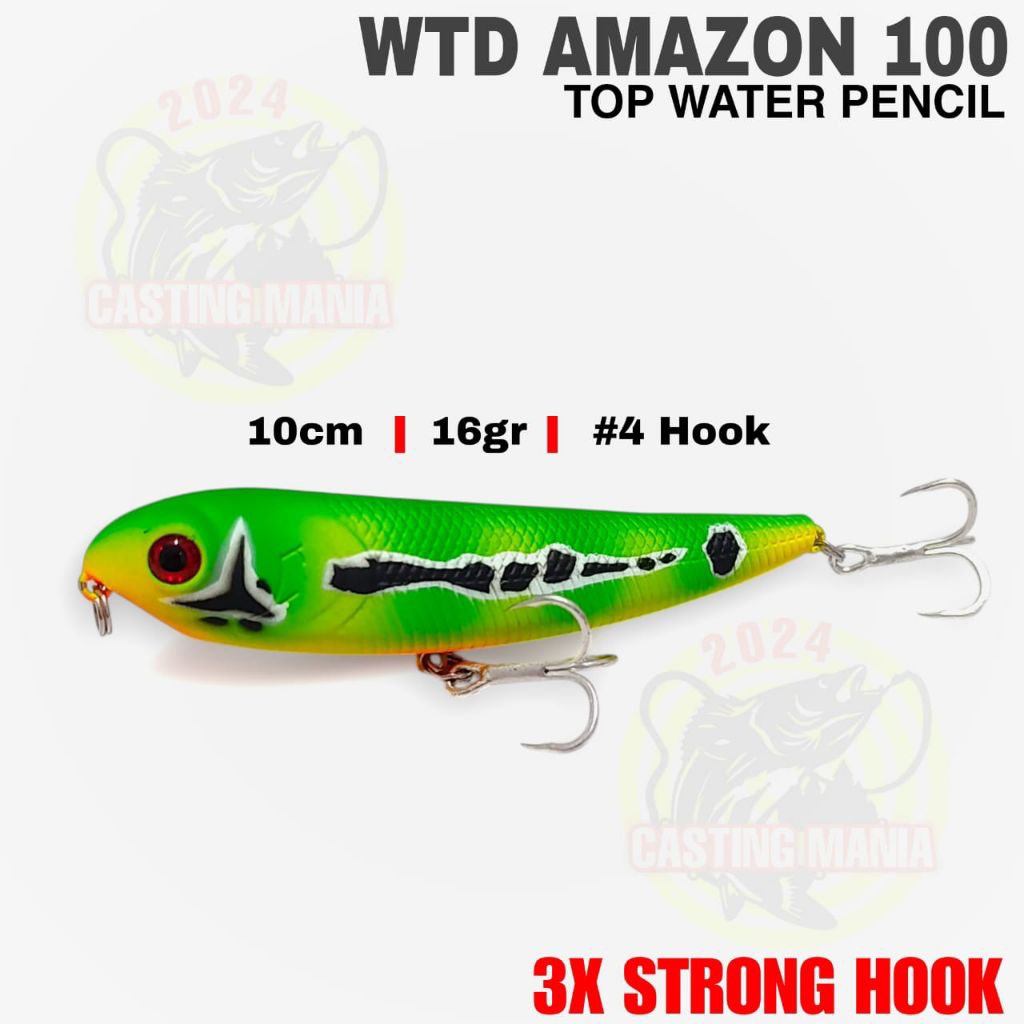 PENCIL WTD TOMAN AMAZON 10cm 16gr Hook 3X Strong Umpan Casting Toman / Blackbass Top Water