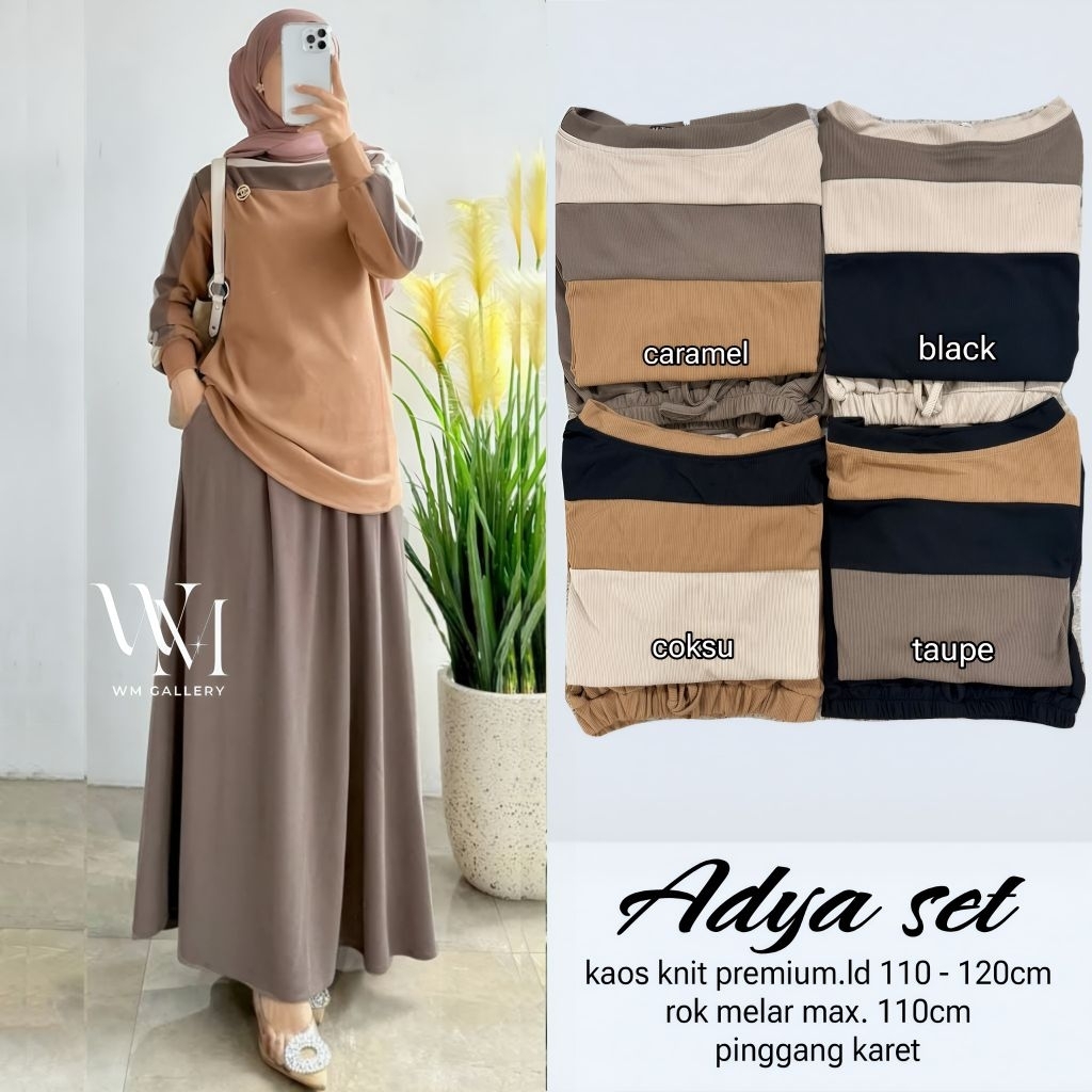adya one set atasan dan rok knit by w&w rok span knit kaos knit lengan panjang setelan rok jumbo xl 