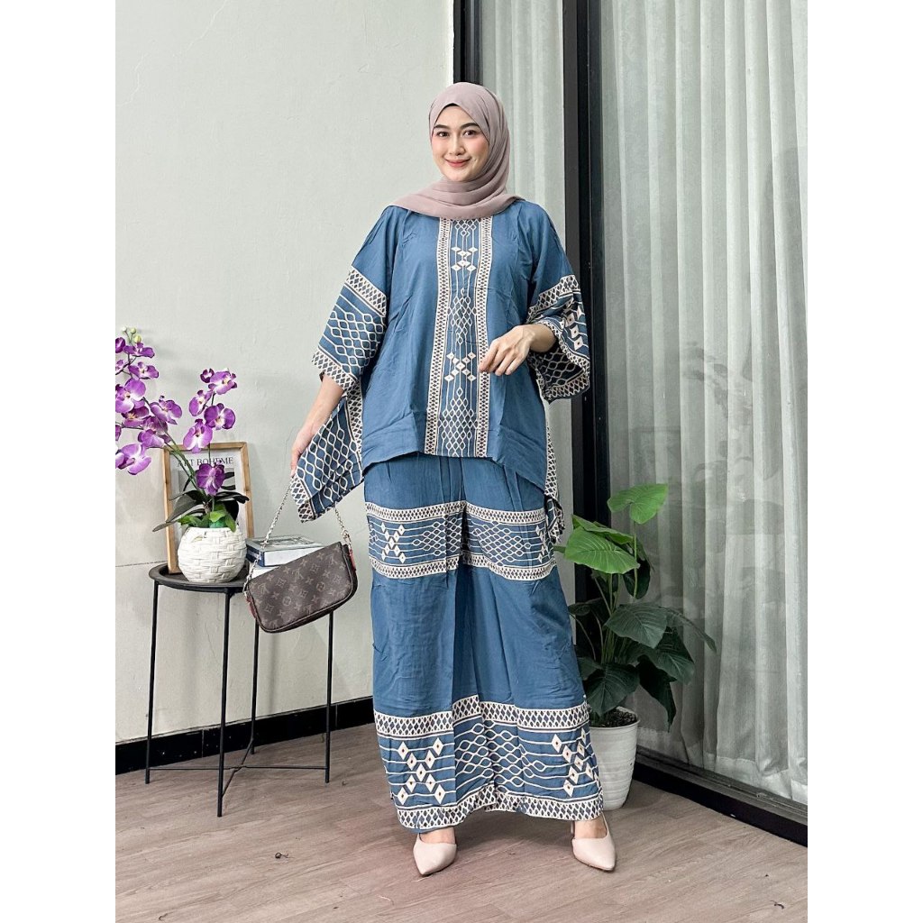 ONE SET VIKA/SETELAN WAKA JUMBO MOTIF TERBARU BAHAN RAYON PREMIUM LD 140 BUSUI RESLETING DEPAN