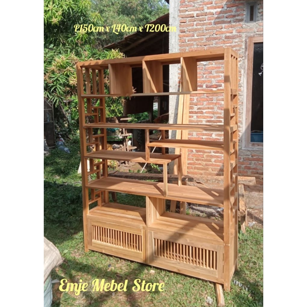 rak buku jati lemari pajangan lemari hias