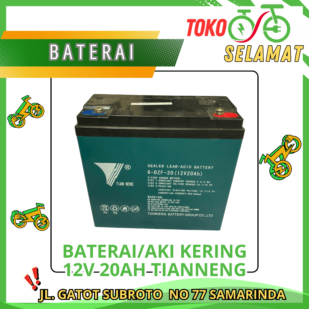 BATERAI/AKI KERING SEPEDA LISTRIK 12V 20AH TIANNENG