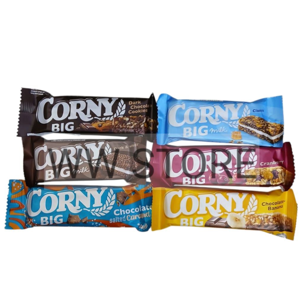 

Cemilan snek makanan ringan bentuk batang rasa buah kranberi pisang coklat susu klasik karamel asin hitam kukis Jerman Germany CORNY BIG Classic Milk Dark & White Chocolate Cookies Choco - Banana Cranberry Salted Caramel 40g