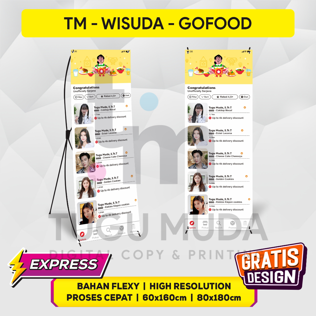 Cetak X-Banner Wisuda | X Banner Sidang Outdoor | Standing Banner Lulus 60x160cm | Sempro | Proposal